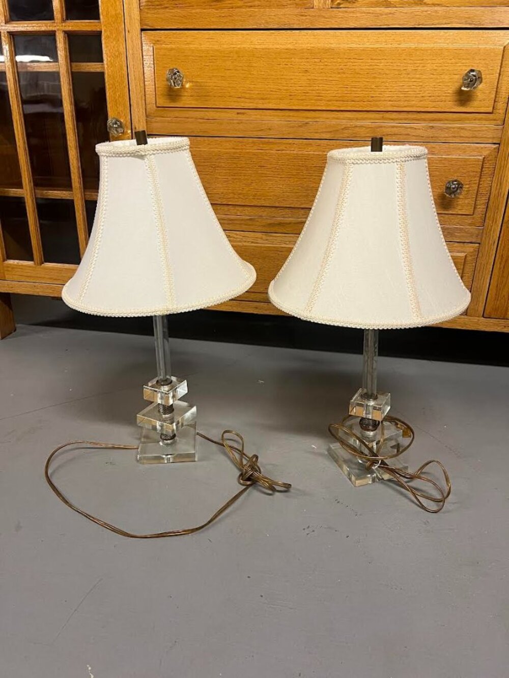 Set of Two Lamps with Glass Bases